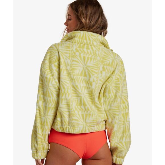 Billabong Green Cheeko Zip-Up Polar Fleece Jacket Geometric Pattern Size L - Picture 2 of 7